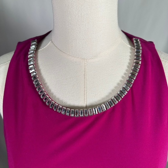 L. Levine Embellished Neck Sleeveless Asymmetric Hem Magenta Tank Top - Picture 3 of 16